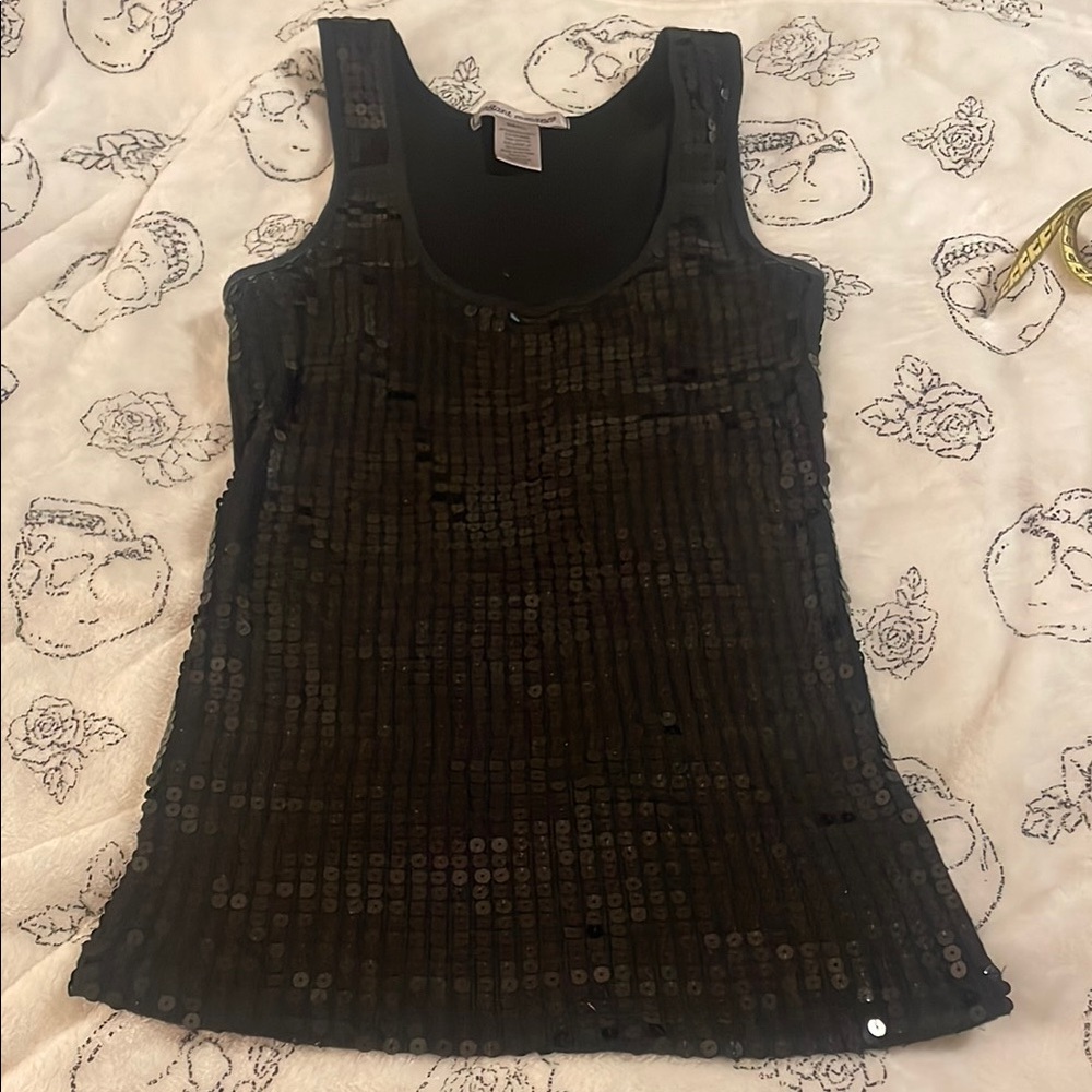 Black Ribbed Sequin Tank Top